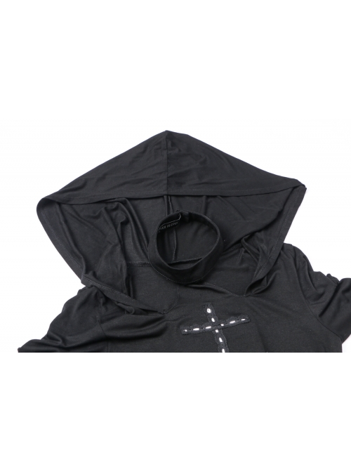 Black Hollow Cross Long Knitted Hooded Tight Gothic Dress