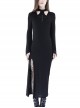 Black Hollow Cross Long Knitted Hooded Tight Gothic Dress