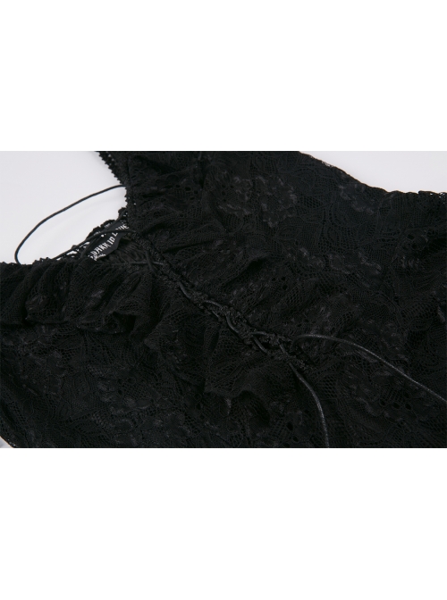 Black Off-Shoulder Bandage V-Neck Lace Gothic Dress