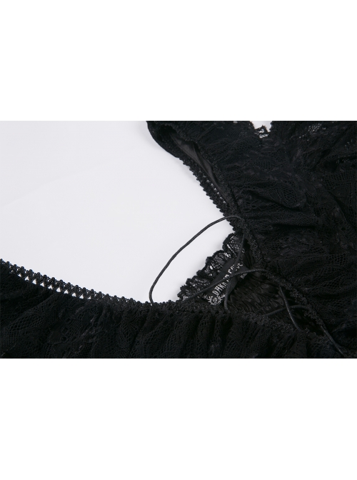 Black Off-Shoulder Bandage V-Neck Lace Gothic Dress