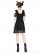 Black Off-Shoulder Bandage V-Neck Lace Gothic Dress