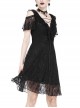 Black Off-Shoulder Bandage V-Neck Lace Gothic Dress