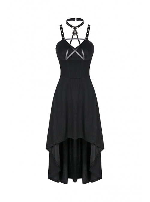 Black Rivet Leather High Waisted Sling Long Punk Dress