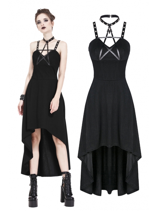 Black Rivet Leather High Waisted Sling Long Punk Dress