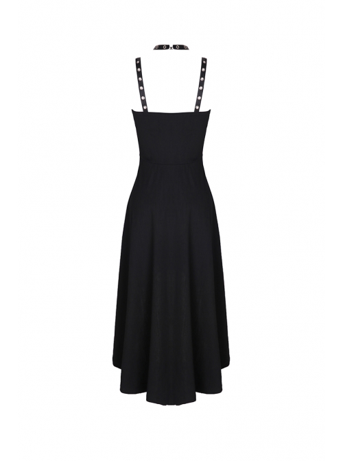 Black Rivet Leather High Waisted Sling Long Punk Dress