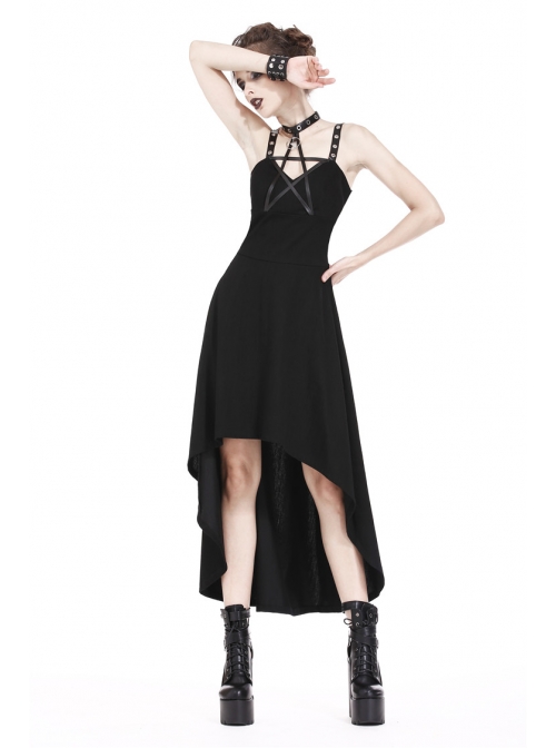Black Rivet Leather High Waisted Sling Long Punk Dress