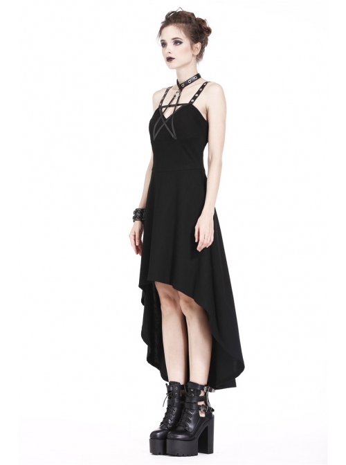 Black Rivet Leather High Waisted Sling Long Punk Dress