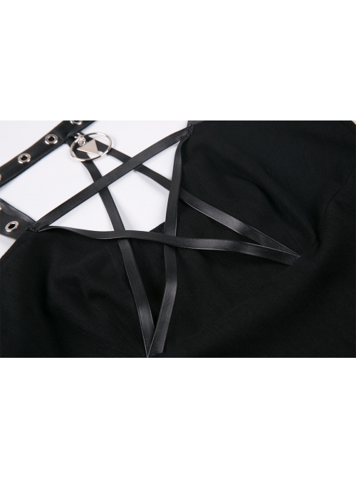 Black Rivet Leather High Waisted Sling Long Punk Dress