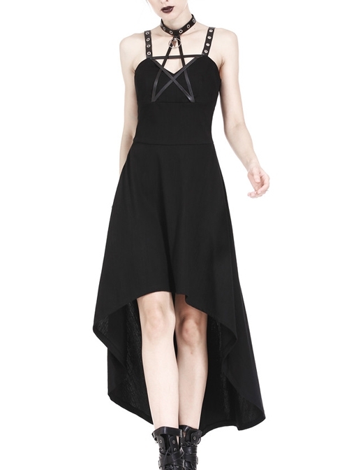 Black Rivet Leather High Waisted Sling Long Punk Dress