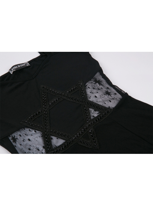 Black Star Hollow Lace Square Collar Long Knitted Gothic Dress