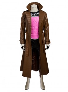 X-Men Gambit Remy LeBeau Halloween Cosplay Costume Brown Long Windbreaker Set Without Boots