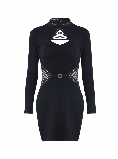 Black lace-up Neckline Hollow Waist Bodycon Punk Dress