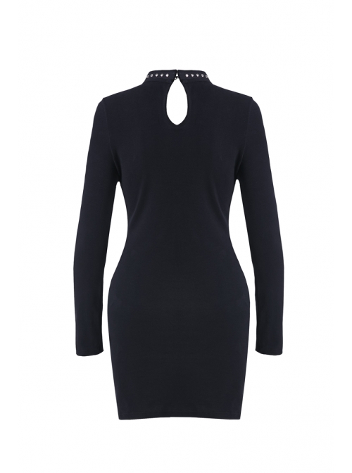 Black lace-up Neckline Hollow Waist Bodycon Punk Dress