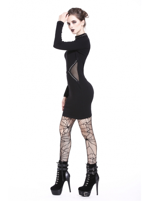 Black lace-up Neckline Hollow Waist Bodycon Punk Dress