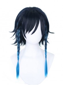 Game Genshin Impact Barbatos VenTi Halloween Cosplay Dark Blue Upturned Short Wigs