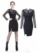 Black Mesh Rivet Slit Tight Midi Punk Dress