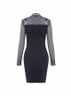 Black Mesh Rivet Slit Tight Midi Punk Dress