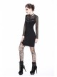 Black Mesh Rivet Slit Tight Midi Punk Dress