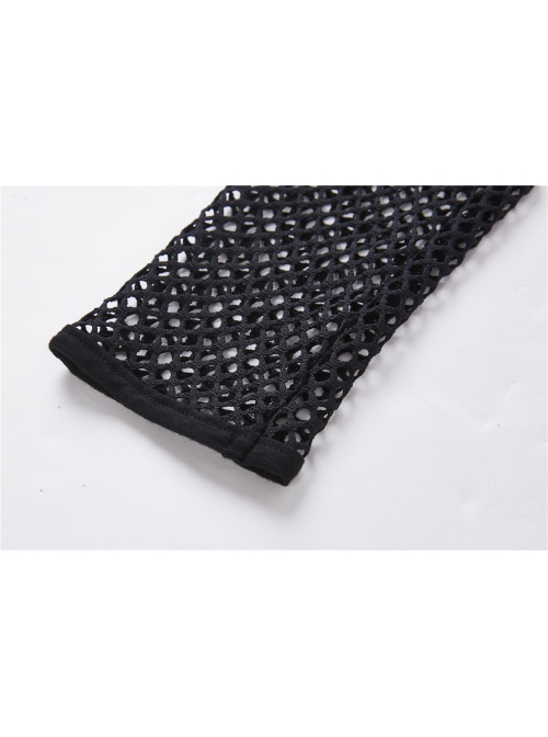 Black Mesh Rivet Slit Tight Midi Punk Dress