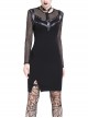 Black Mesh Rivet Slit Tight Midi Punk Dress