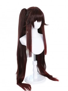 Game Genshin Impact Hu Tao Halloween Cosplay Dark Red Long Straight Dual Ponytail Wigs
