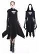 Black Lace-Up V-Neck Long Sleeves High Waisted Hooded Gothic Dress