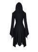 Black Lace-Up V-Neck Long Sleeves High Waisted Hooded Gothic Dress