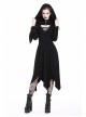 Black Lace-Up V-Neck Long Sleeves High Waisted Hooded Gothic Dress