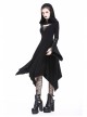 Black Lace-Up V-Neck Long Sleeves High Waisted Hooded Gothic Dress