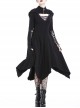 Black Lace-Up V-Neck Long Sleeves High Waisted Hooded Gothic Dress