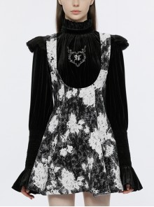Jacquard Dark Rose Pattern Wide Sling Adjustable Waist Punk Dress
