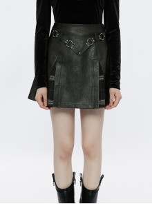 Black Cortex Splits On Both Sides And Splice Plaid Fabric Punk A-Line Skirt