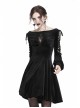 Black Lace-Up Hollow Embroidery High Waisted Velvet Midi Gothic Dress