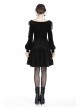 Black Lace-Up Hollow Embroidery High Waisted Velvet Midi Gothic Dress