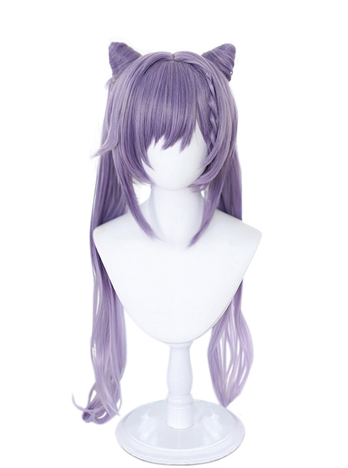 Game Genshin Impact Keqing Halloween Cosplay Gradient Light Purple Dual Ponytail Wigs