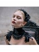 Black Gothic Feather Decorated Lace Velveteen Collar