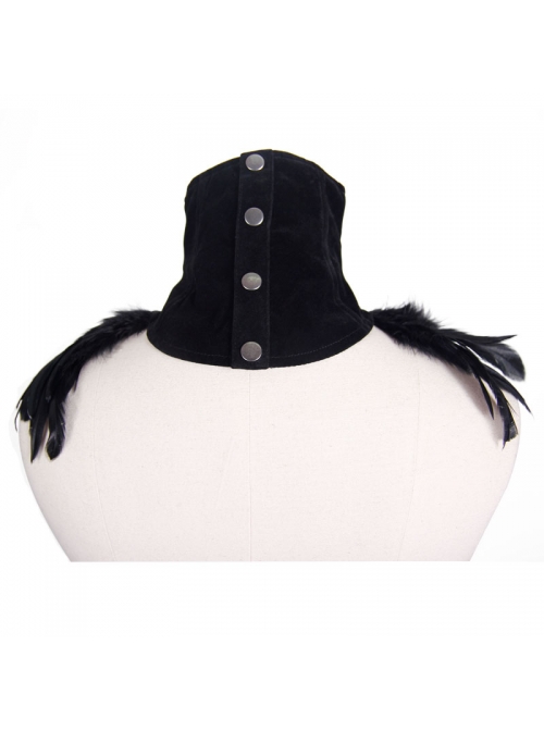 Black Gothic Feather Decorated Lace Velveteen Collar