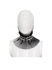 Black And White Pleating White Lace-Trimmed Drop-Shaped Beads Gothic Turtleneck Collar
