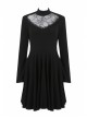 Black Hollow Spiderweb Pattern High Waisted Long Sleeves Punk Dress