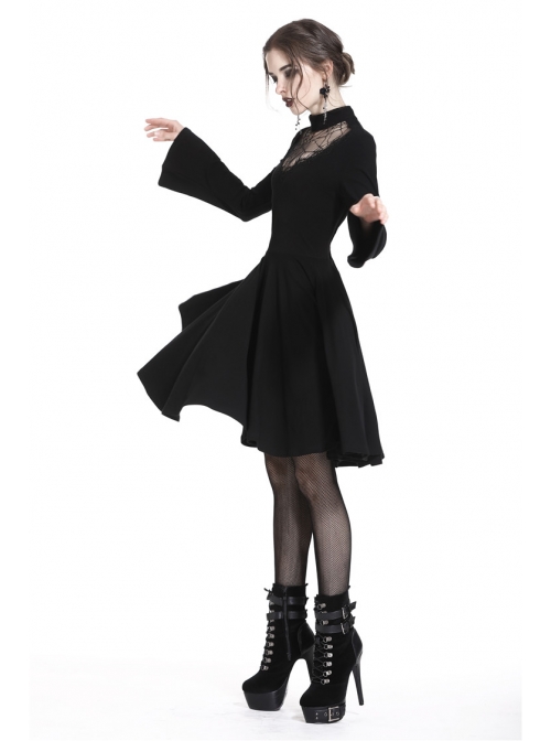 Black Hollow Spiderweb Pattern High Waisted Long Sleeves Punk Dress