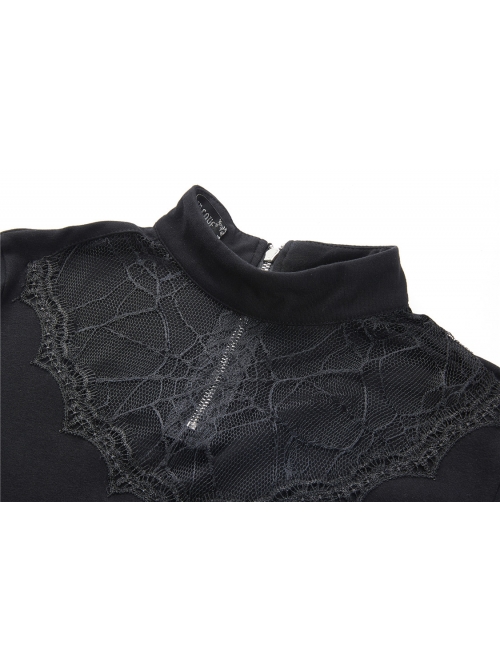 Black Hollow Spiderweb Pattern High Waisted Long Sleeves Punk Dress