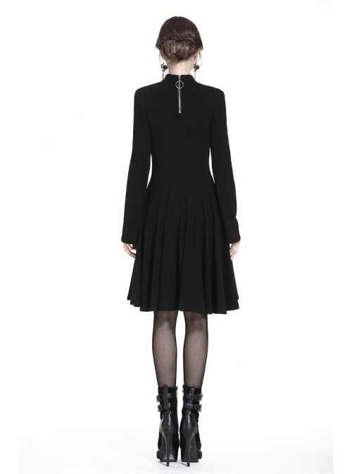 Black Hollow Spiderweb Pattern High Waisted Long Sleeves Punk Dress
