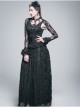 Black Gothic Fringe Lace Stretch Rose Net Flared Long-Sleeved Shawl
