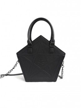 Three-Dimensional Pentagon Pressed Pentagram Pattern Gothic Black Dual Purpose Handbag Tote Bag