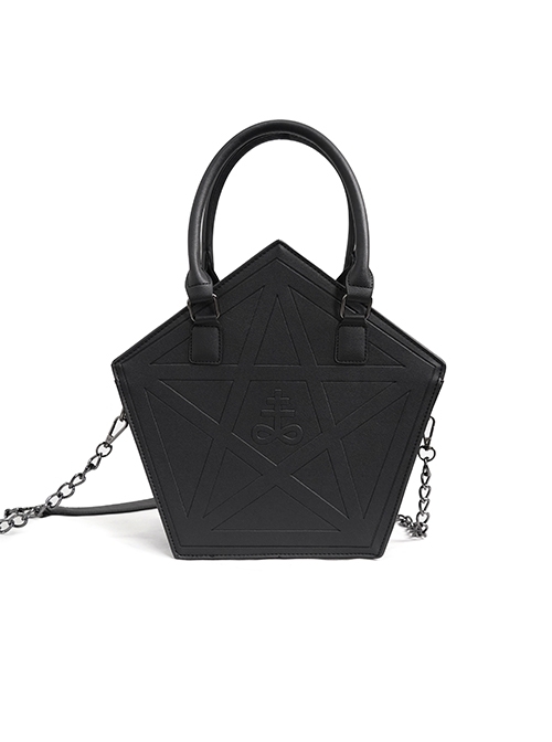 Three-Dimensional Pentagon Pressed Pentagram Pattern Gothic Black Dual Purpose Handbag Tote Bag