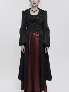 Short Front Long Back Lapel Bead And Chain Trim Large Cuffs With Lace Trim Back Strap Gothic Jacquard Thin Long Coat