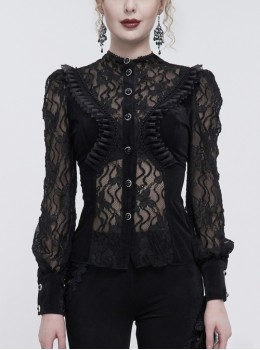 High Neck Lace Fake Bra Design Splicing Three-Dimensional Butterfly Mesh Gothic Black Velvet Shirt