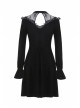 Black Cross Hollow Embroidery Lace Long Sleeve  Velvet Gothic Dress