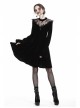 Black Cross Hollow Embroidery Lace Long Sleeve  Velvet Gothic Dress