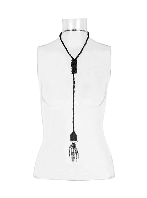 Hand Bone Pendants Black Gothic Adjustable Twisted Rope Shape Necklace